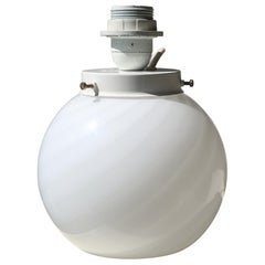 Vintage Murano 1970s Mouth Blown White Swirl Glass Table Lamp Base