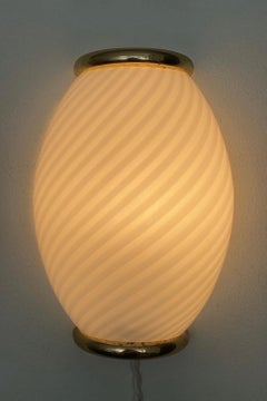 Vintage Murano 1970s swirl White glass wall scone Flush Mount Wall Lamp ottone