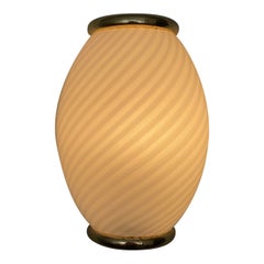 Vintage Murano 1970s Swirl White Glass Wall Scone Flush Mount Wall Lamp Brass