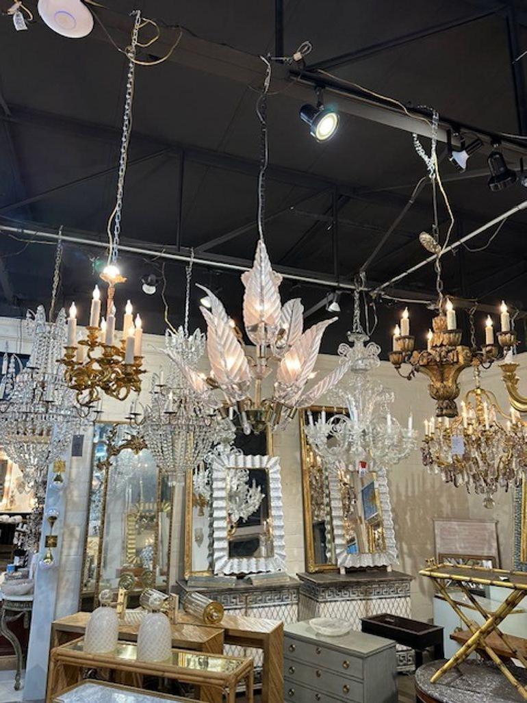 Vintage Murano 2-Tier Leaf Chandelier In Good Condition For Sale In Dallas, TX