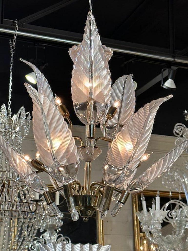 Late 20th Century Vintage Murano 2-Tier Leaf Chandelier For Sale