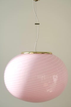 Vintage Murano Bubble Gum Pink Swirl Glass Sphere Pendant Lamp
