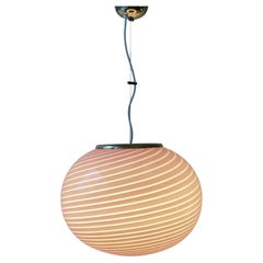 Vintage Murano Bubble Gum Pink Swirl Glass Sphere Pendant Lamp