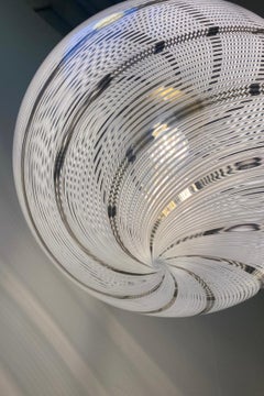 Vintage Murano Filigrana Sphere Globe Swirl Glass Pendant Lamp