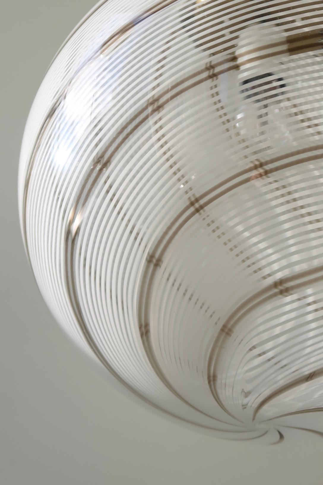 Vintage Murano Filigrana Sphere Globe Swirl Glass Pendant Lamp 2