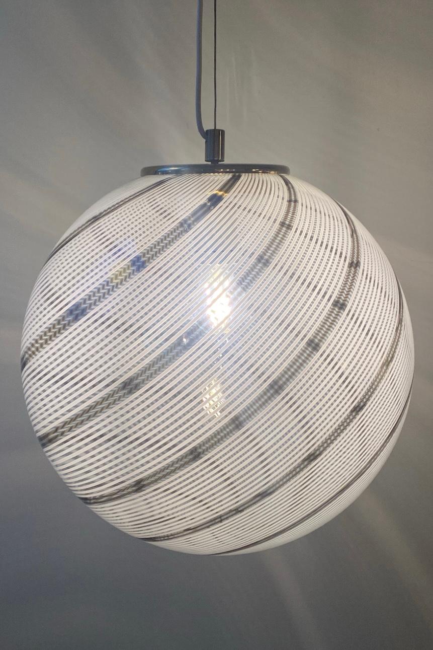 Vintage Murano Filigrana Sphere Globe Swirl Glass Pendant Lamp 3