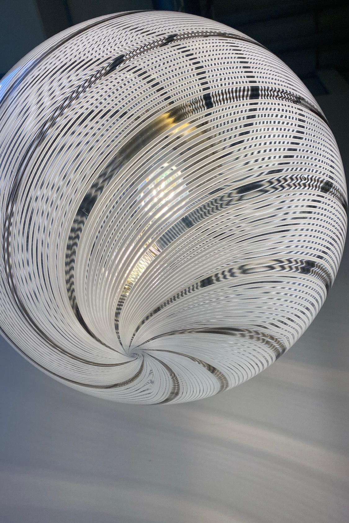 Vintage Murano Filigrana Sphere Globe Swirl Glass Pendant Lamp 4
