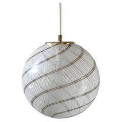 Vintage Murano Filigrana Sphere Globe Swirl Glass Pendant Lamp