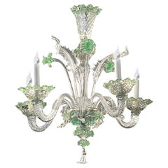 Vintage Murano 5-light Clear Glass Chandelier with Pale Green Accents