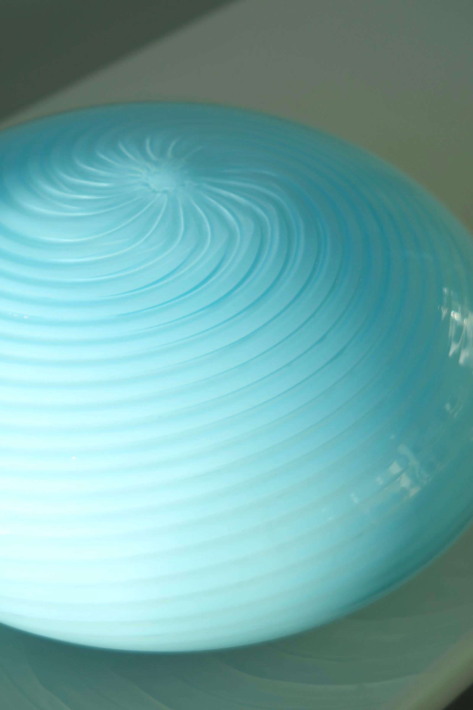 Vintage Murano 1970s Flush Mount Wall Ceiling Lamp in Blue Swirl Glass 1