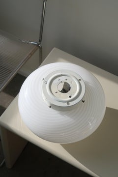 Vintage Murano 1970s Flush Mount Plafond Wall Ceiling Lamp in White Swirl Glass