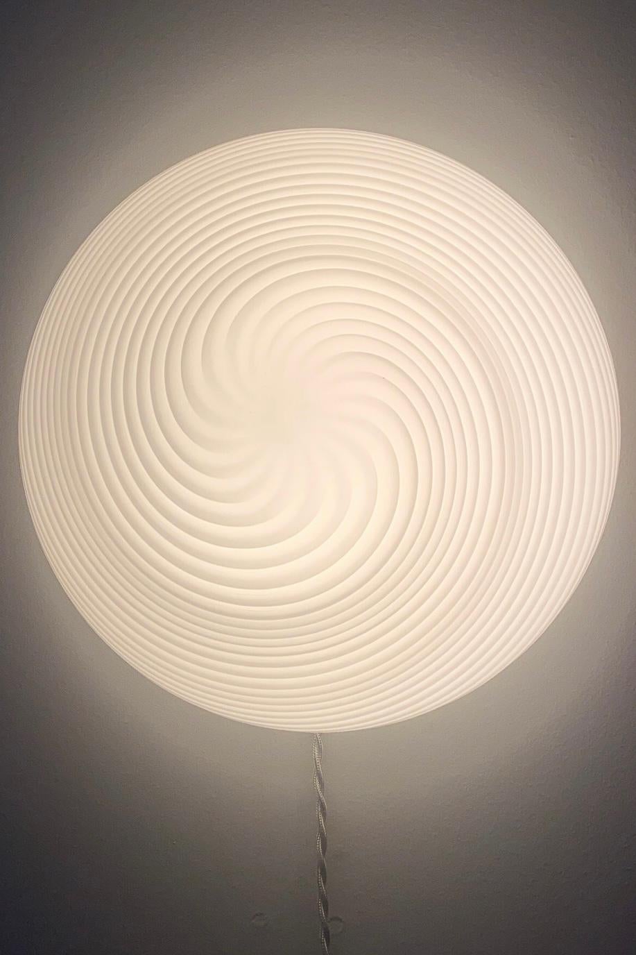 Murano Glass Vintage Murano 70s Flush Mount Plafond Wall Ceiling Lamp in White Swirl Glass