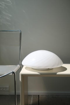 Vintage Murano 70s Flush Mount Wall Ceiling Lamp Italian White Swirl Glass