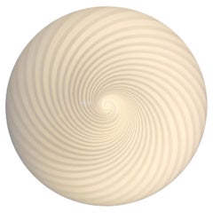 Vintage Murano 70s Flush Mount Wall Ceiling Lamp Italian White Swirl Glass