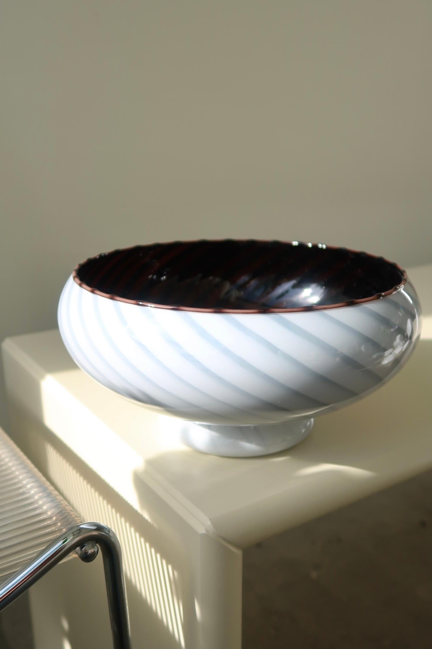 Murano Glass Vintage Murano 1970s Grey Swirl Glass Bowl Italian Poche Centerpiece For Sale