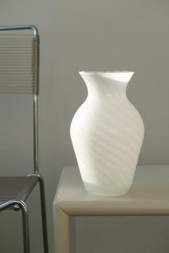 Vintage Murano 1970s Italian White Swirl Glass Vase