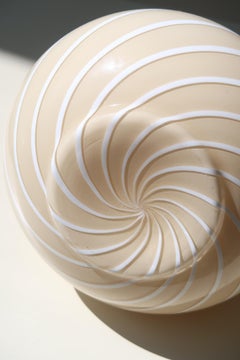 Vintage Murano 70s Mouth Blown Creme White Swirl Glass Table Lamp Base