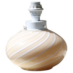Vintage Murano 70s Mouth Blown Creme White Swirl Glass Table Lamp Base