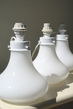 Vintage Murano 70s Mouth Blown White Swirl Glass Table Lamp Base