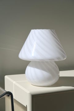 Vintage Murano 1970s Mushroom White Swirl Table Lamp