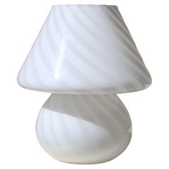 Vintage Murano 1970s Mushroom White Swirl Table Lamp