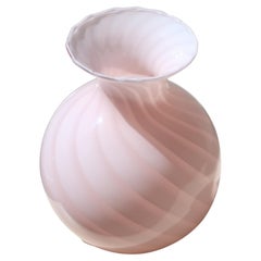 Vintage Murano 1970s Pink Rosa Swirl Glass Vase Mouth Blown 