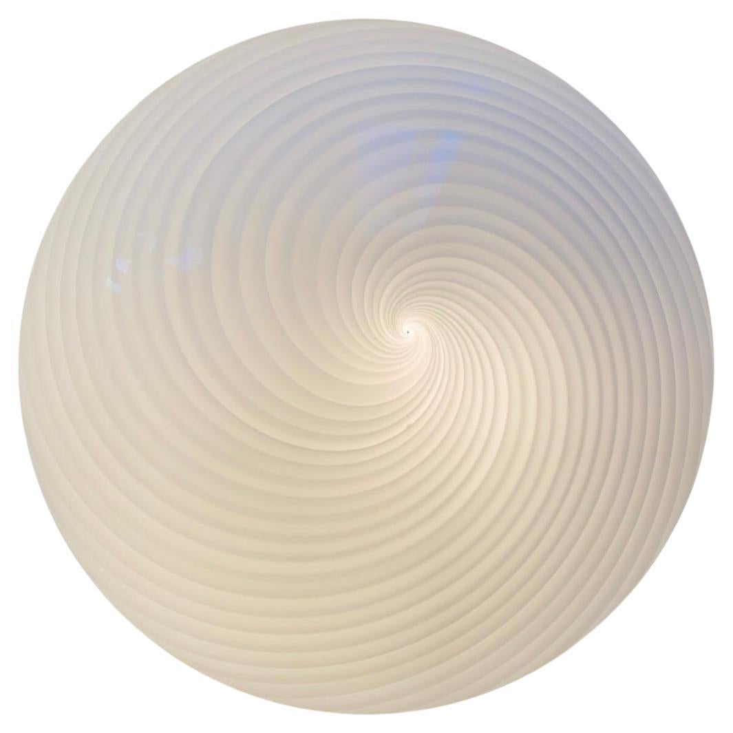 Vintage Murano 70s White Swirl Glass Flat Plafond Flush Mount Ceiling Wall Lamp