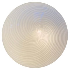 Vintage Murano 70s White Swirl Glass Flat Plafond Flush Mount Ceiling Wall Lamp
