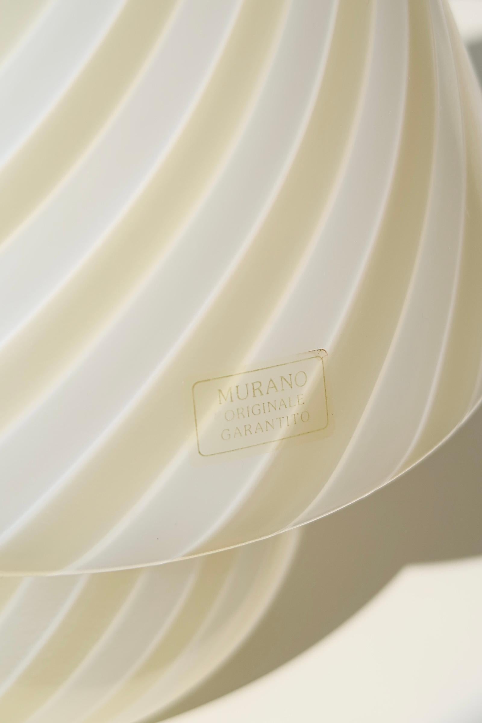 Vintage Murano 70s yellow white Swirl Glass Mushroom Table Lamp In Good Condition In København, DK
