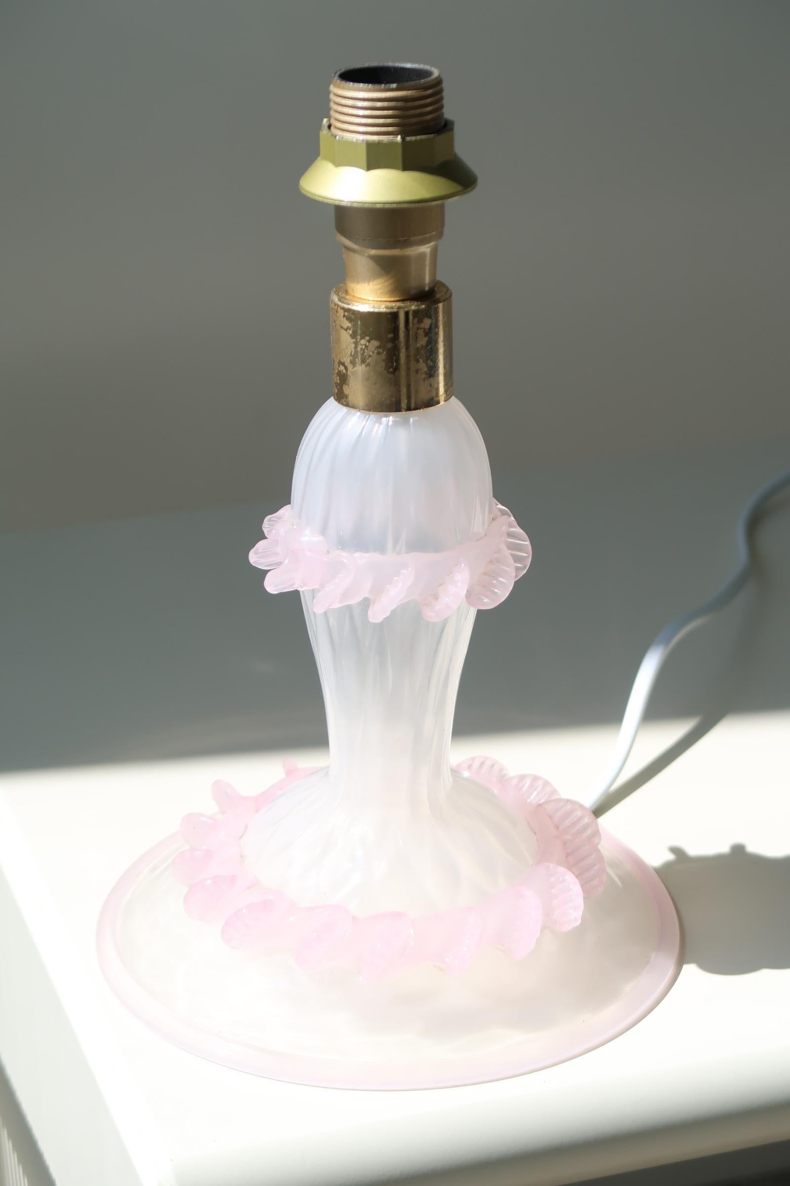Late 20th Century Vintage Murano 90s Mouth Blown Frosted Pink Glass Table Lamp Base