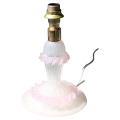 Vintage Murano 90s Mouth Blown Frosted Pink Glass Table Lamp Base