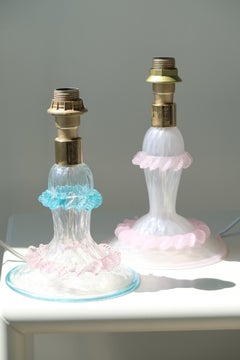Vintage Murano 90s mouth blown glass pink blue table lamp base