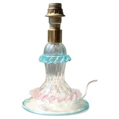 Vintage Murano 90s Mouth Blown Pink Blue Glass Table Lamp Base