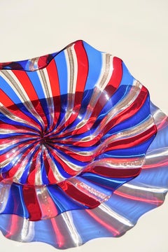 Vintage Murano a Canne Filigrana Swirl Bowl Red Blue Ponti Fratelli Venini