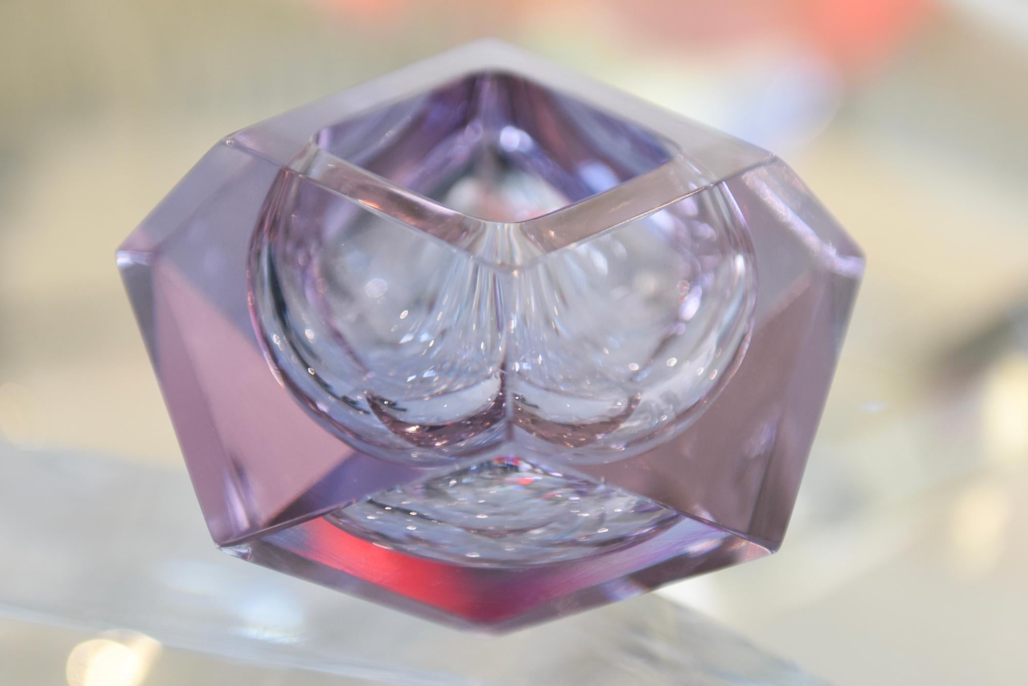 Cuenco o portavelas vintage de cristal morado facetado de Murano Alesandro Mandruzzato 3