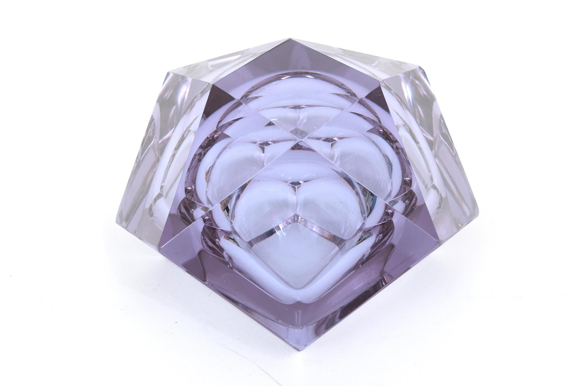 Cuenco o portavelas vintage de cristal morado facetado de Murano Alesandro Mandruzzato 4