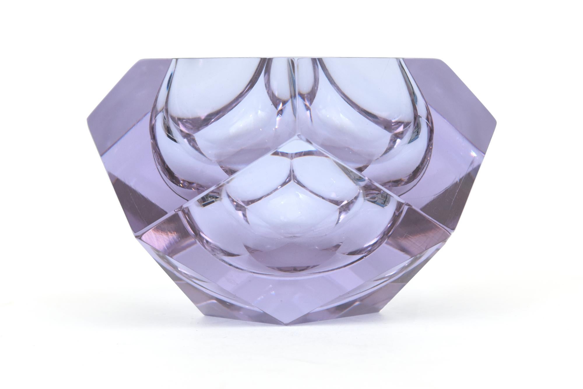 Cuenco o portavelas vintage de cristal morado facetado de Murano Alesandro Mandruzzato en Bueno Estado en North Miami, FL