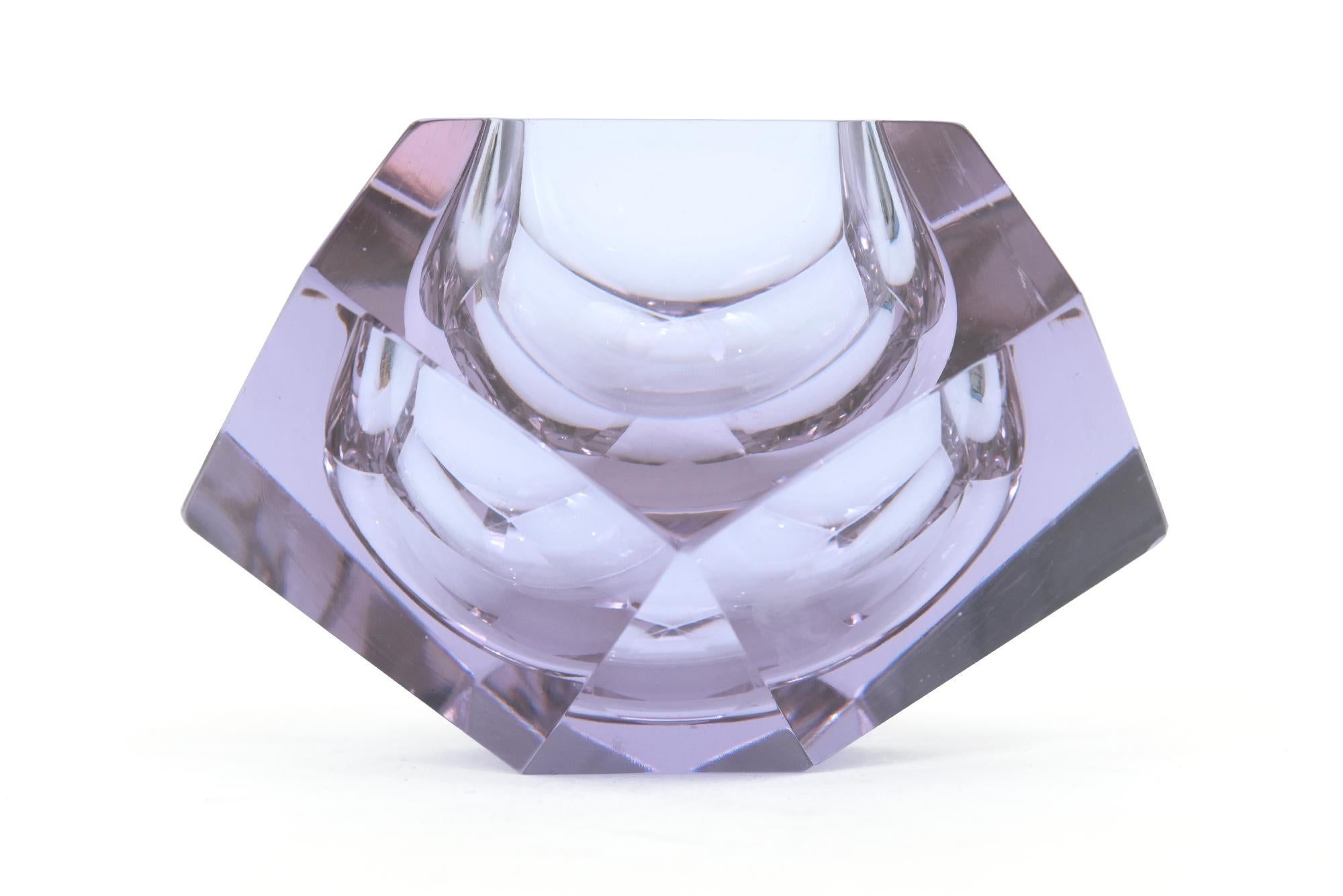 Cuenco o portavelas vintage de cristal morado facetado de Murano Alesandro Mandruzzato finales del siglo XX