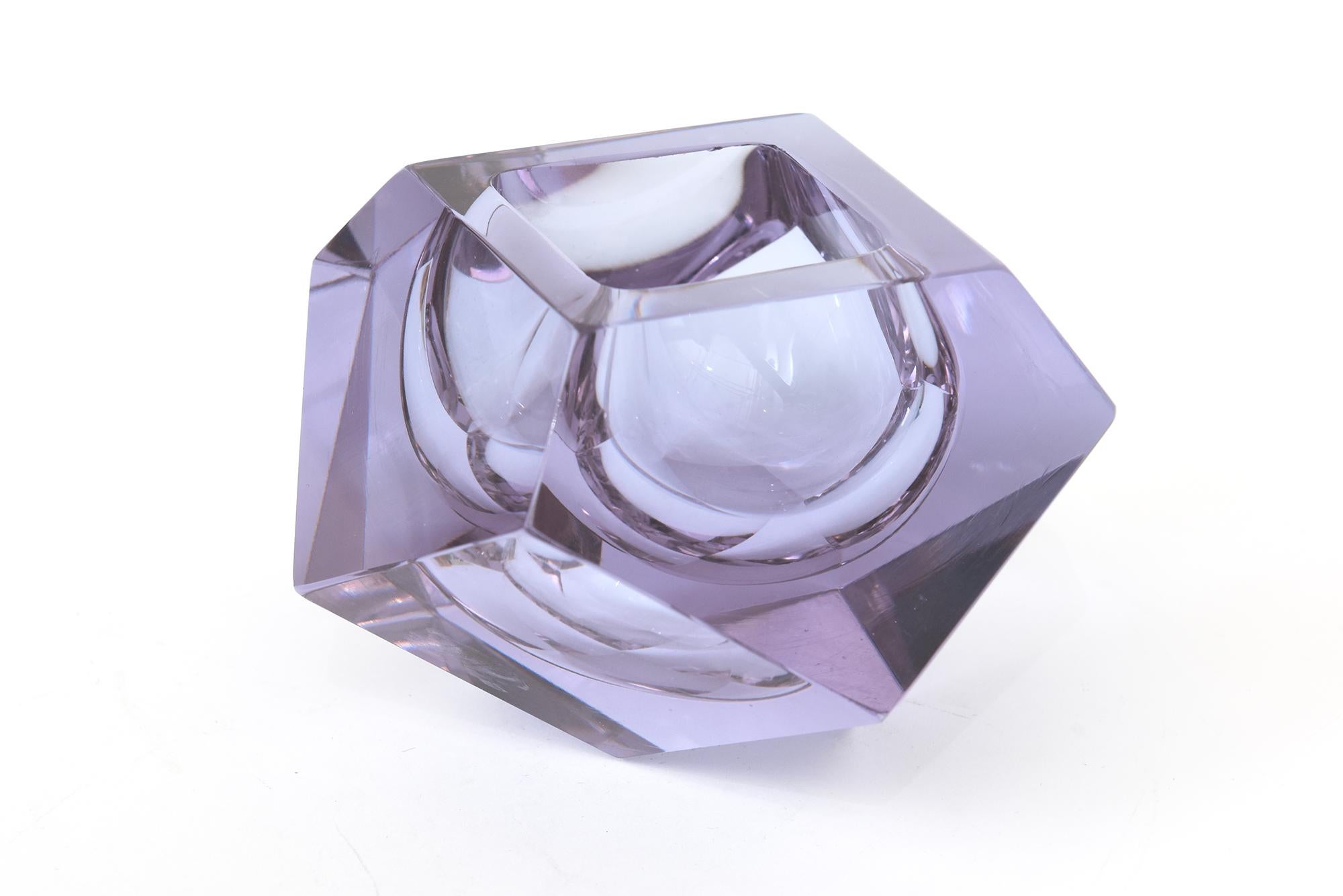 Cuenco o portavelas vintage de cristal morado facetado de Murano Alesandro Mandruzzato Vidrio soplado
