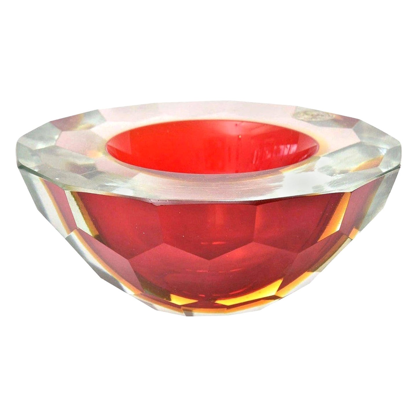 Ciotola o Caviale in vetro rosso sfaccettato di Murano Alessandro Mandruzzato