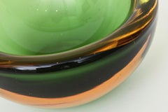 Vintage Murano Alessandro Mandruzzato Sommerso Glass Geode Bowl Green, Amber