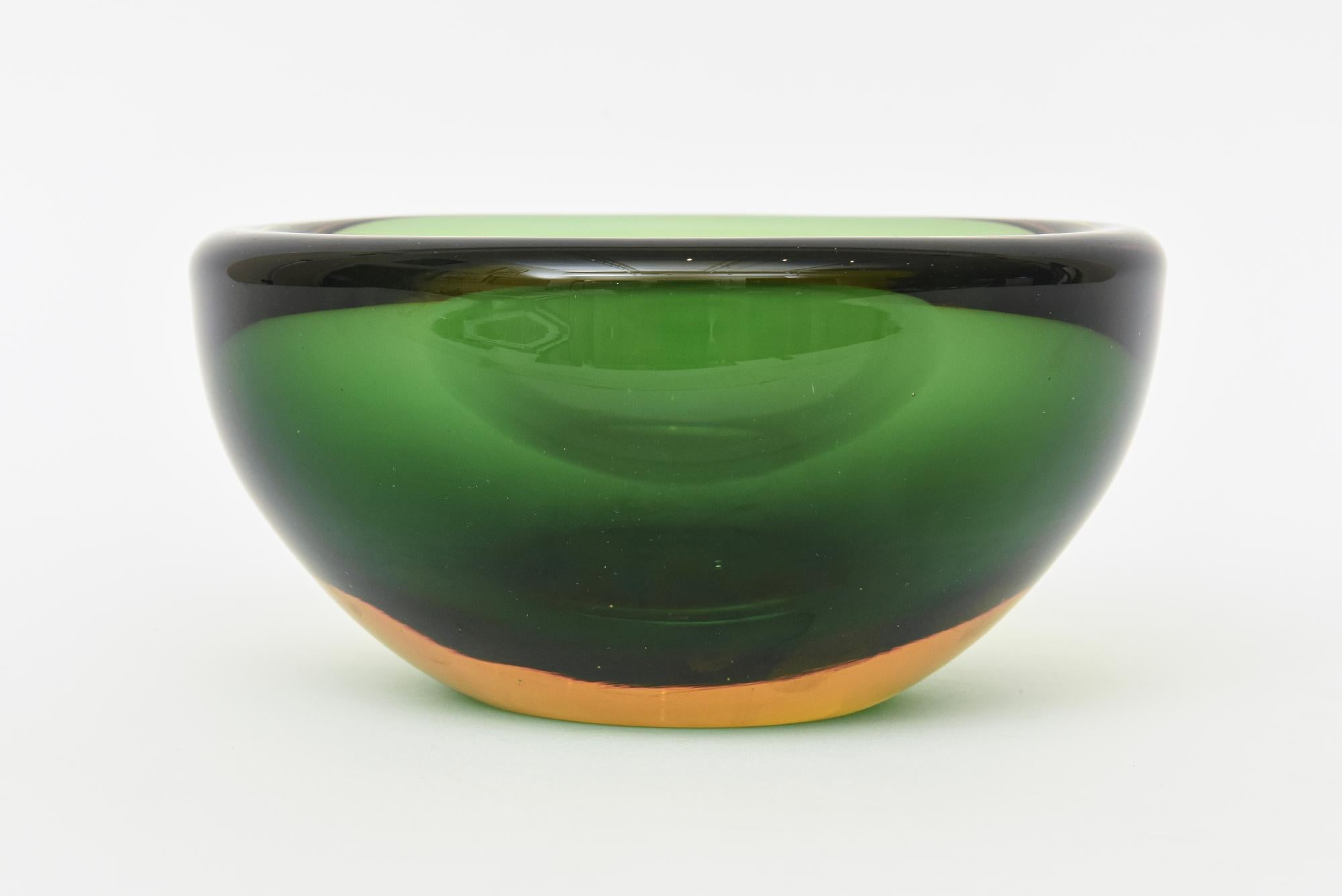 Modern Vintage Murano Alessandro Mandruzzato Sommerso Glass Geode Bowl Green, Amber  For Sale