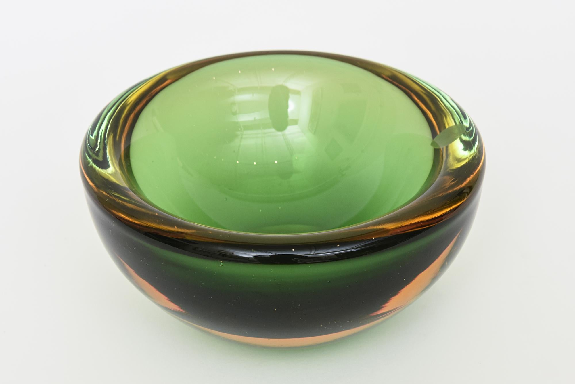 Italian Vintage Murano Alessandro Mandruzzato Sommerso Glass Geode Bowl Green, Amber  For Sale