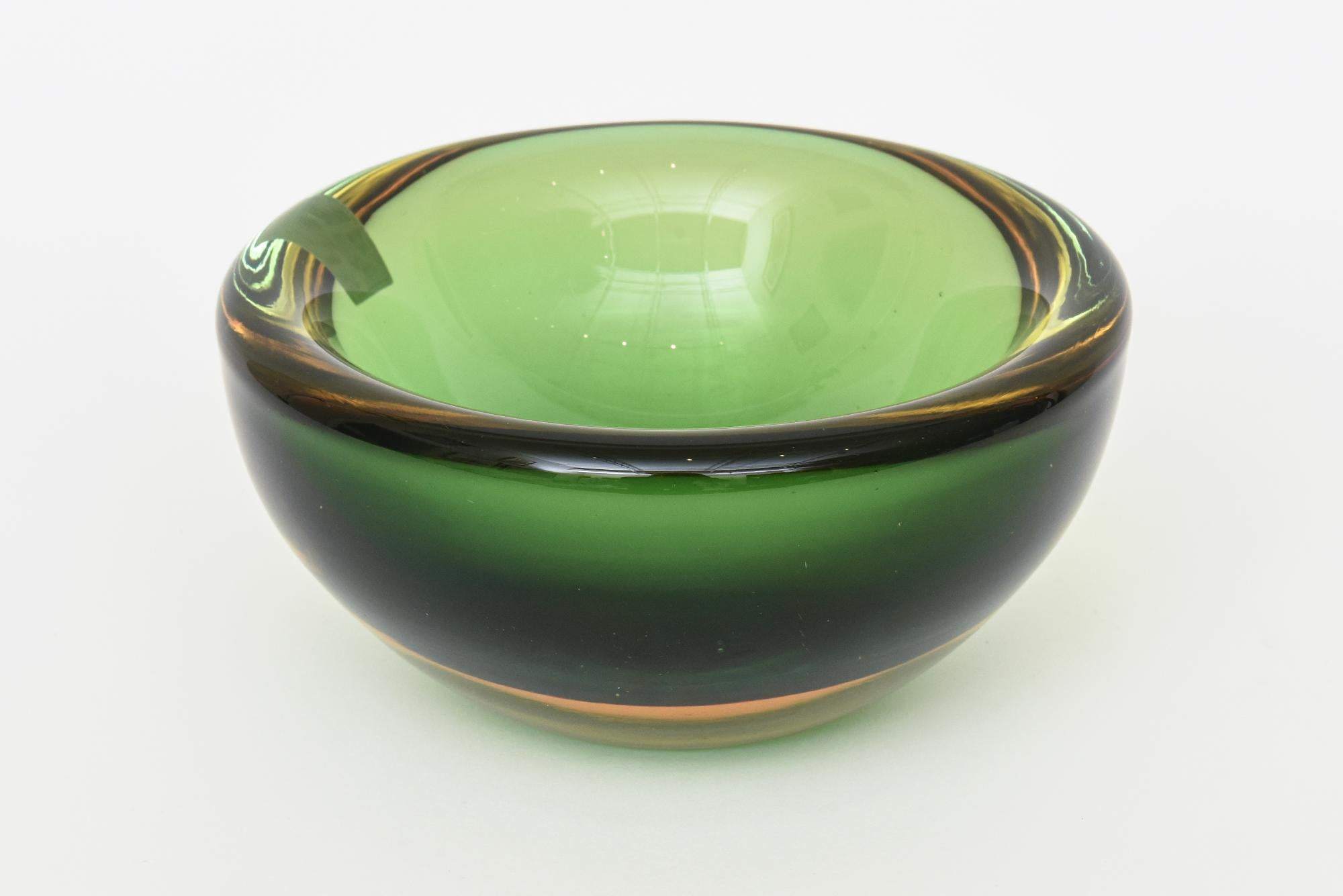 Blown Glass Vintage Murano Alessandro Mandruzzato Sommerso Glass Geode Bowl Green, Amber  For Sale