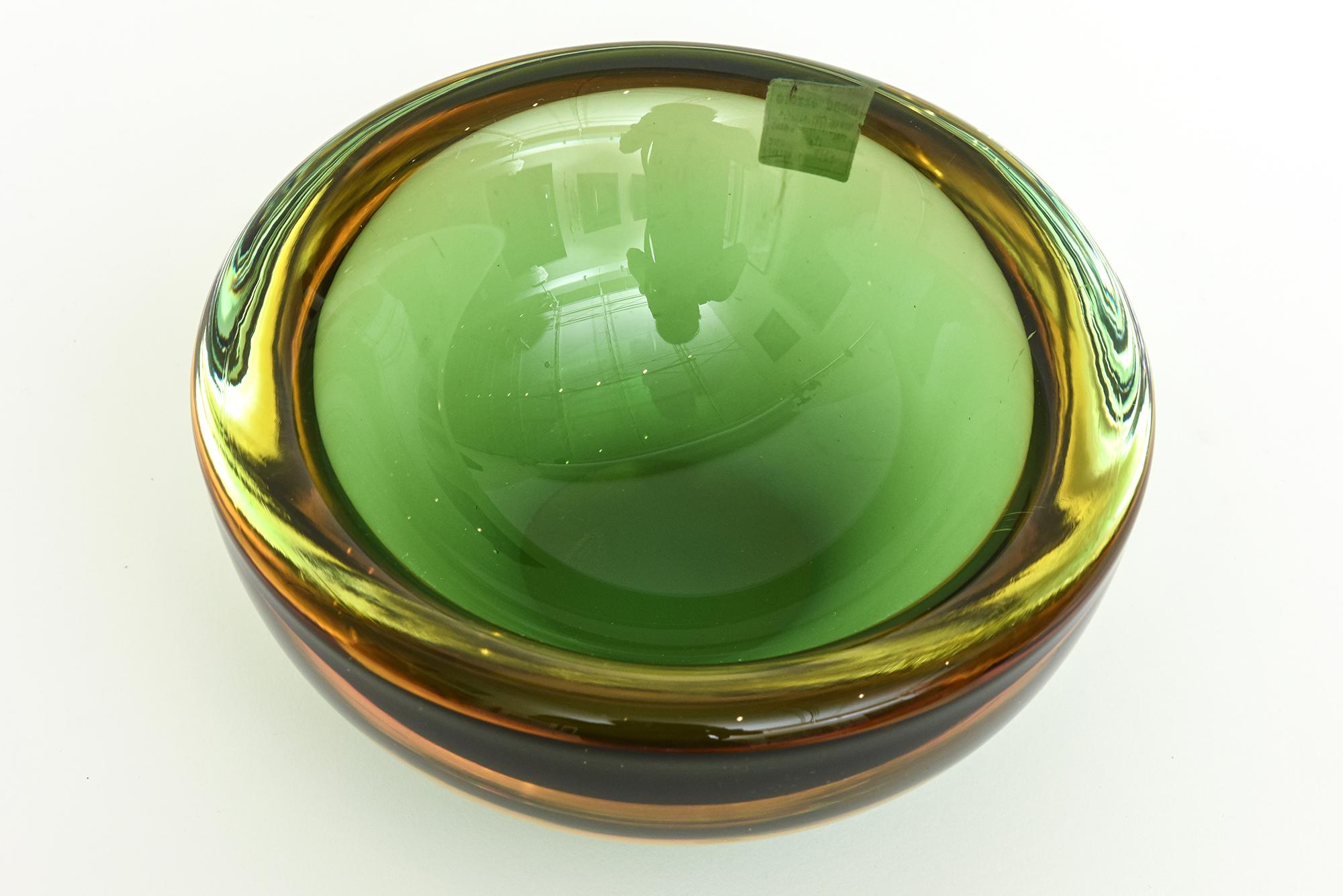 Vintage Murano Alessandro Mandruzzato Sommerso Glass Geode Bowl Green, Amber  For Sale 1