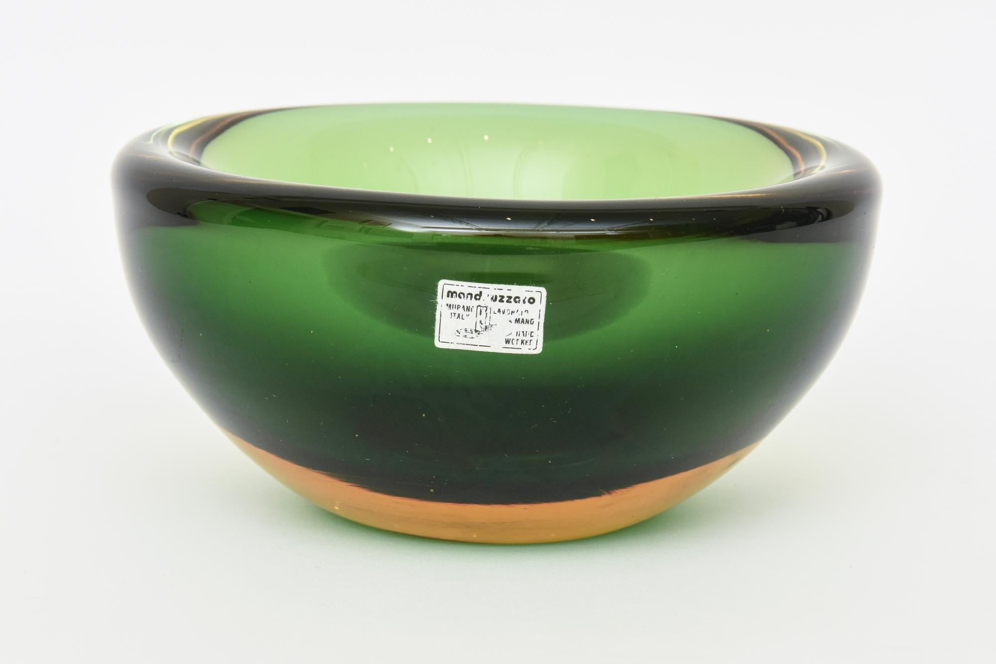 Vintage Murano Alessandro Mandruzzato Sommerso Ciotola in vetro Geode Verde, Ambra in vendita 2