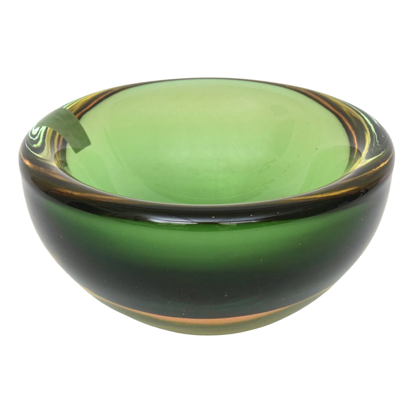 Vintage Murano Alessandro Mandruzzato Sommerso Glass Geode Bowl Green, Amber