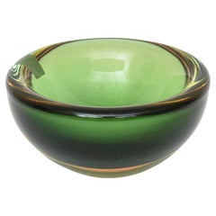 Vintage Murano Alessandro Mandruzzato Sommerso Glass Geode Bowl Green, Amber 