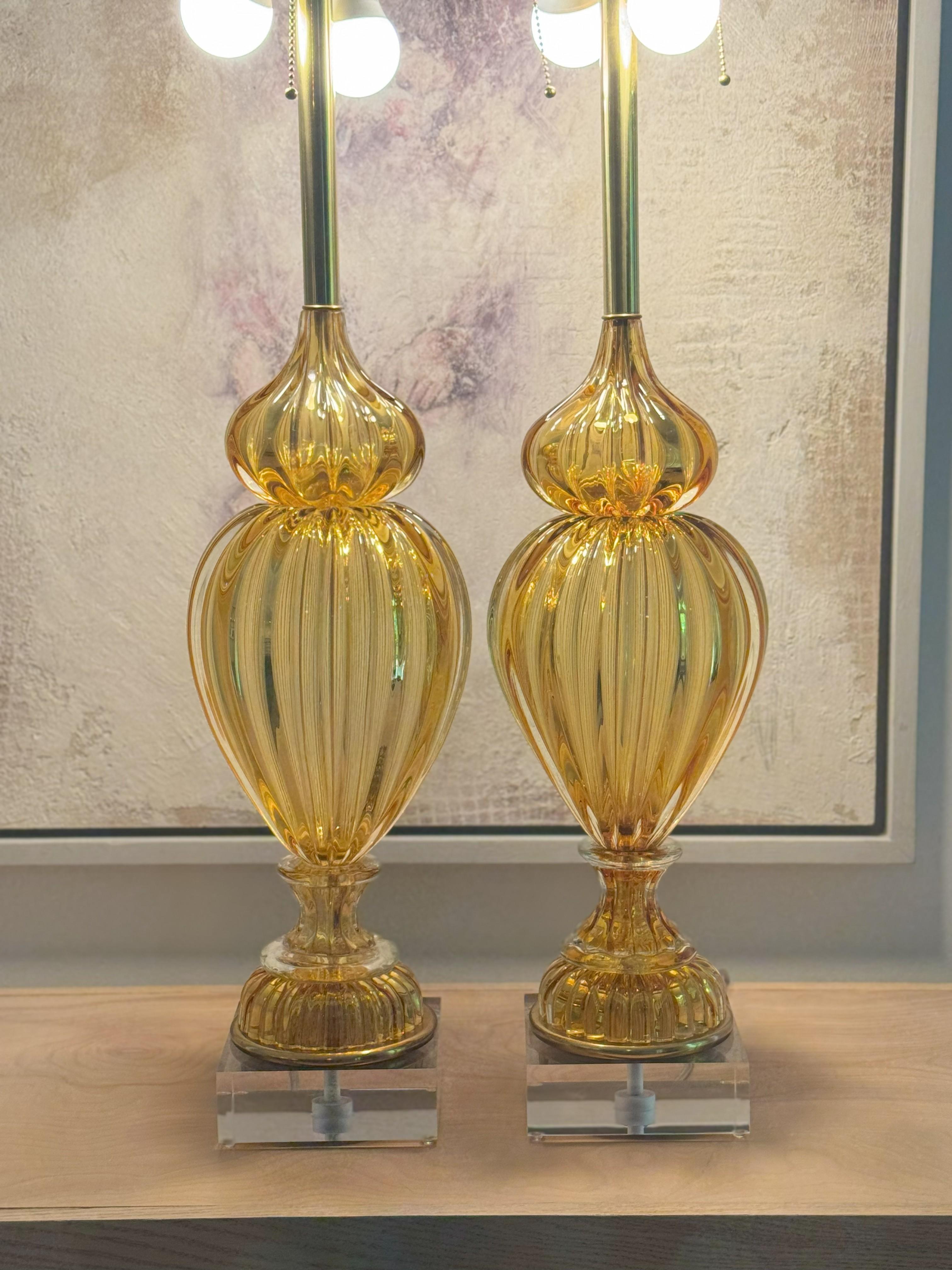 Lámparas vintage de cristal ámbar de Murano para Marbro Italiano en venta