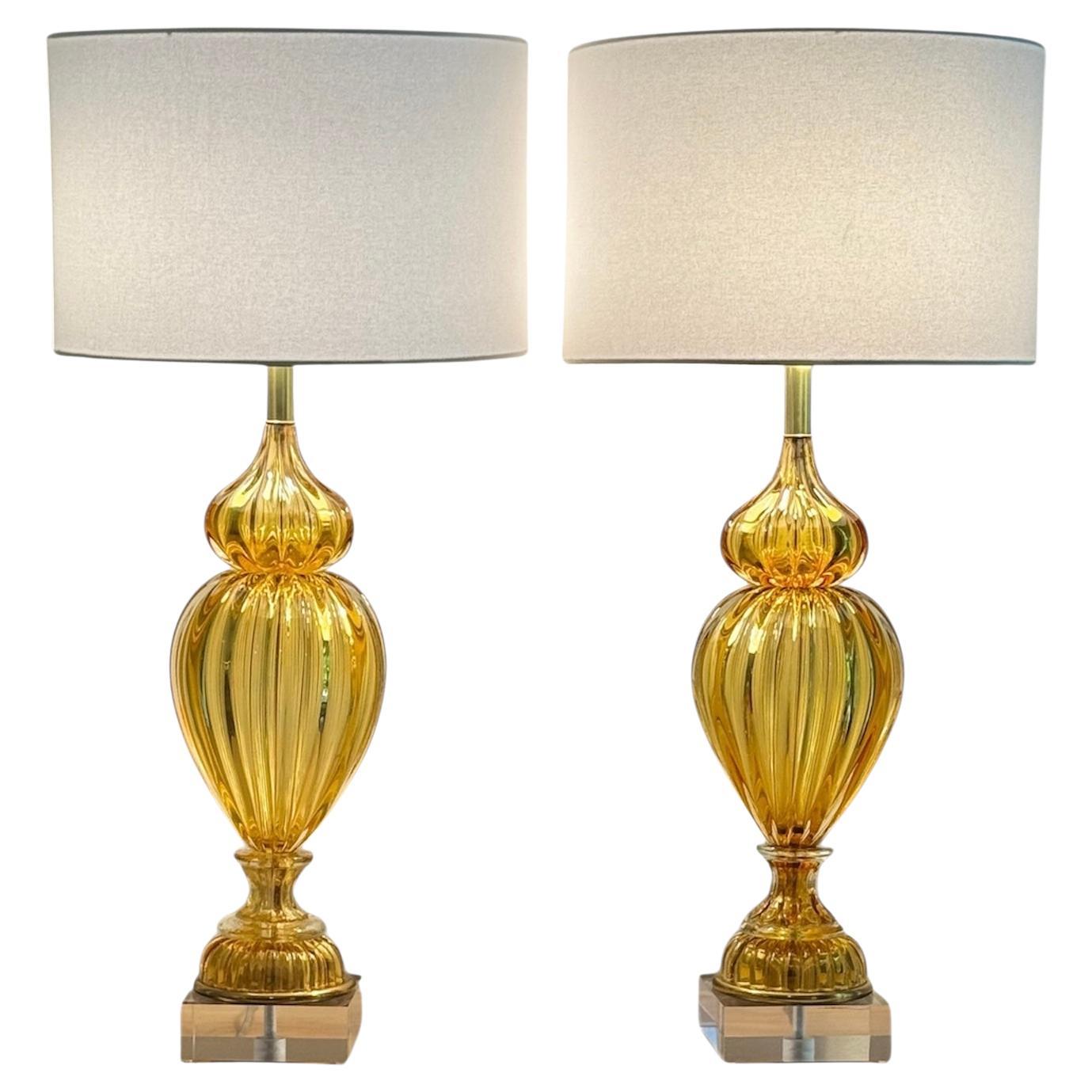 Lámparas vintage de cristal ámbar de Murano para Marbro en venta